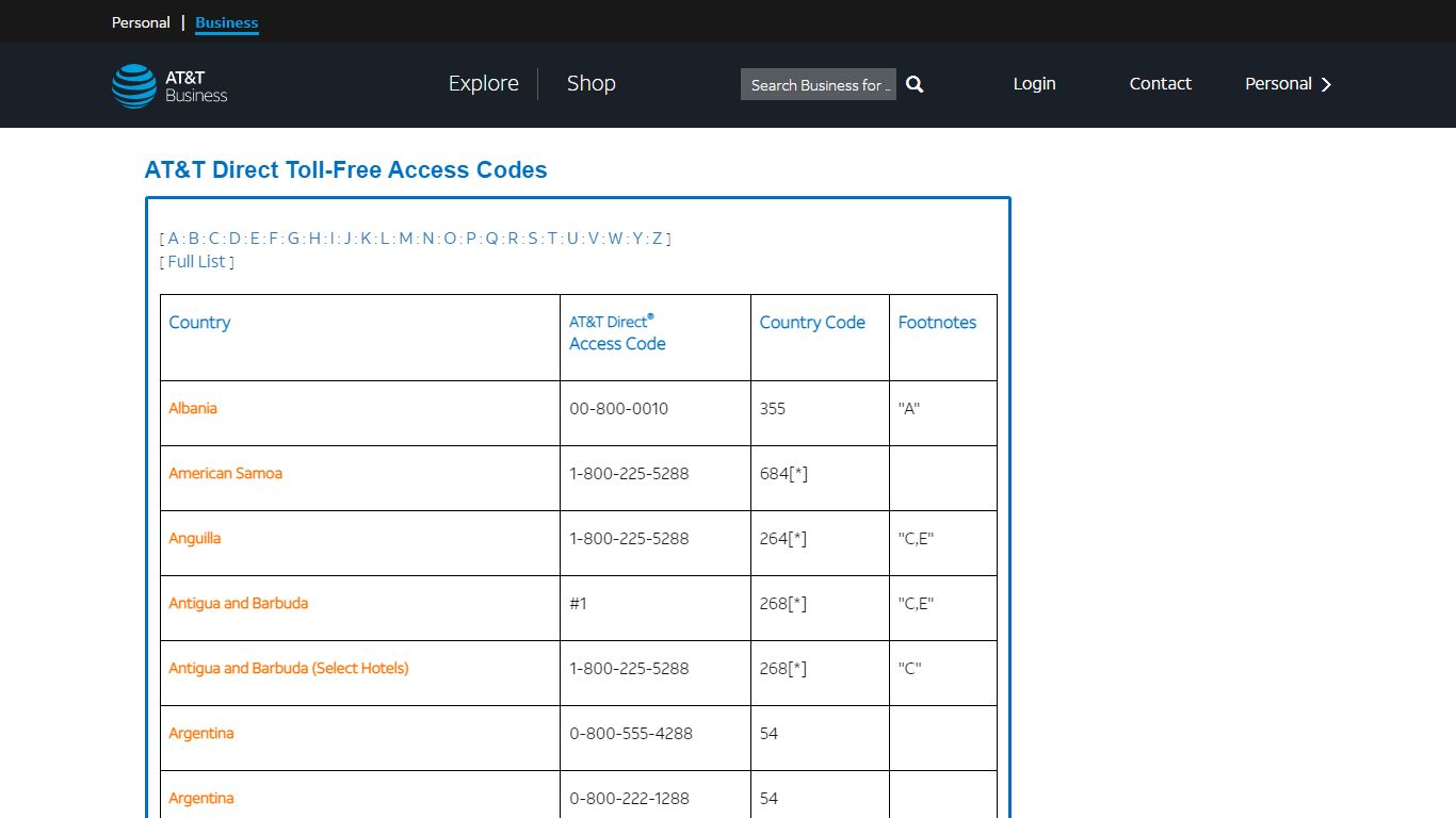 AT&T Direct Toll-Free Access Codes | Global Access Codes
